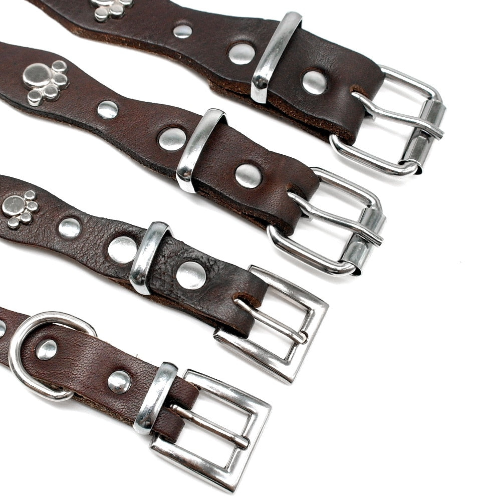 Genuine Leather Adjustable Studded Pet Collar-Pawsitivetrends