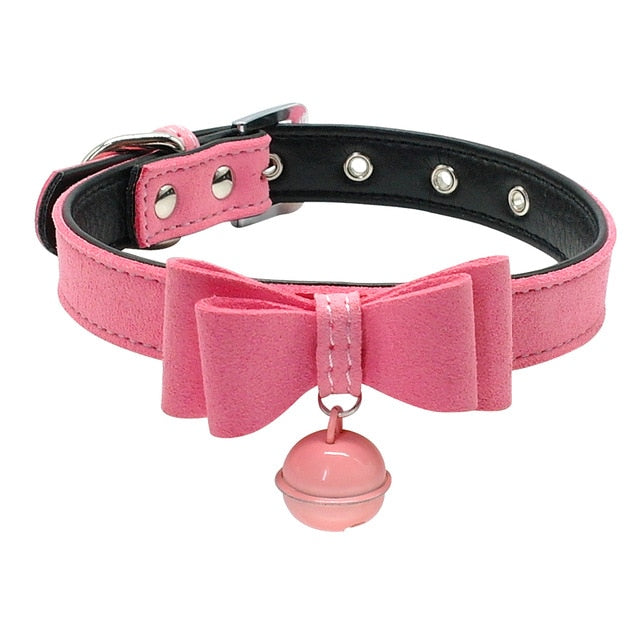 Bowtie Leather Bell Collars-Pawsitivetrends