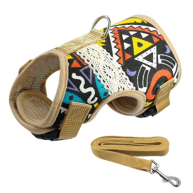 Printed Soft Mesh Padded Pet Harness and Leash Set-Pawsitivetrends