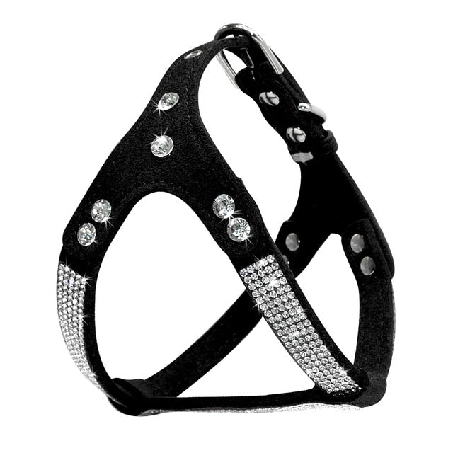 Soft Suede Leather Rhinestone Pet Harness-Pawsitivetrends