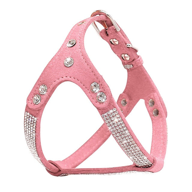 Soft Suede Leather Rhinestone Pet Harness-Pawsitivetrends