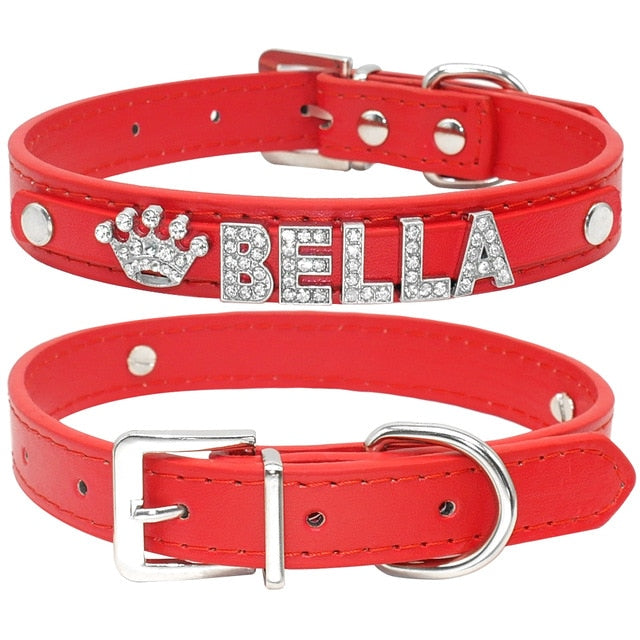 Personalized Engraved Leather Rhinestone Dog Collar-Pawsitivetrends